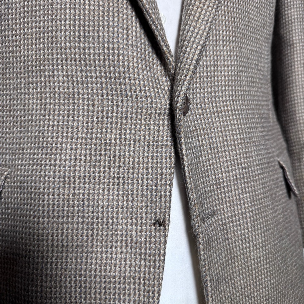 Hickey Freeman Sport Coat Mens 43 Long Tan Micro Check Wool Boardroom Blazer - Picture 2 of 9